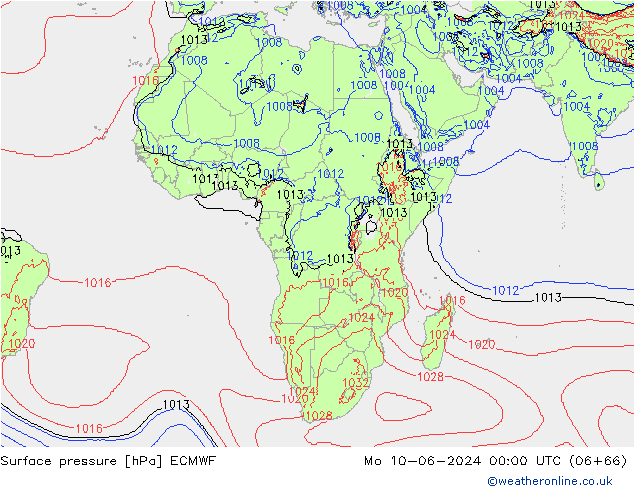 Luchtdruk (Grond) ECMWF ma 10.06.2024 00 UTC