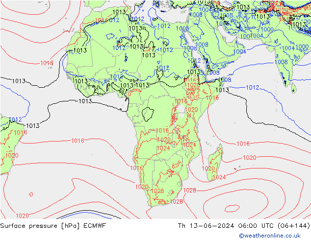 Atmosférický tlak ECMWF Čt 13.06.2024 06 UTC