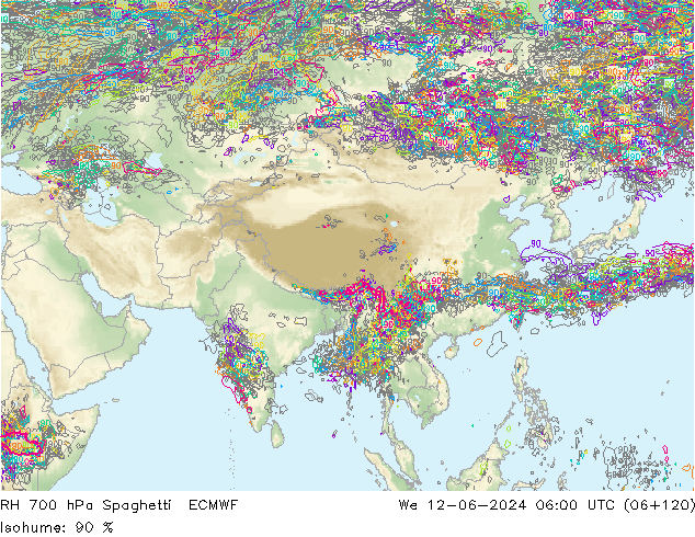 RH 700 hPa Spaghetti ECMWF We 12.06.2024 06 UTC