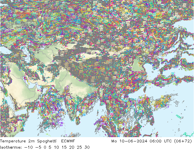 Temperatura 2m Spaghetti ECMWF lun 10.06.2024 06 UTC