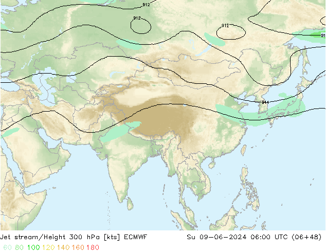 Straalstroom ECMWF zo 09.06.2024 06 UTC