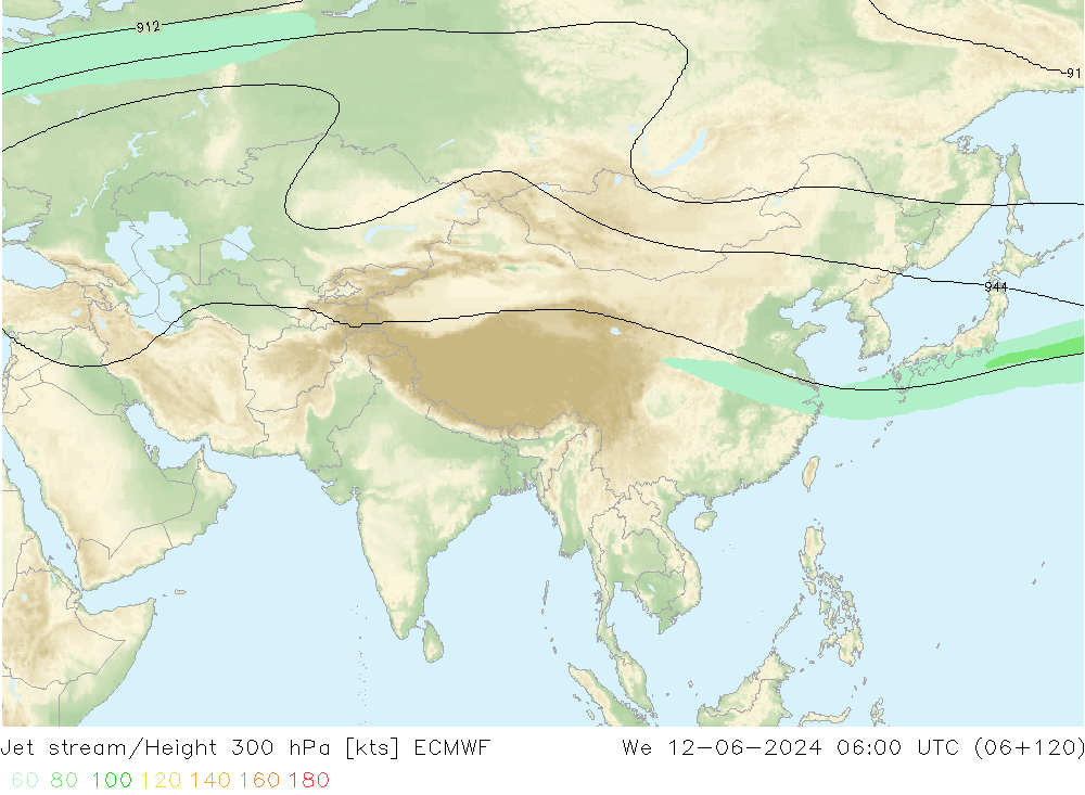 Jet stream/Height 300 hPa ECMWF St 12.06.2024 06 UTC