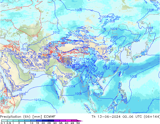 Précipitation (6h) ECMWF jeu 13.06.2024 06 UTC