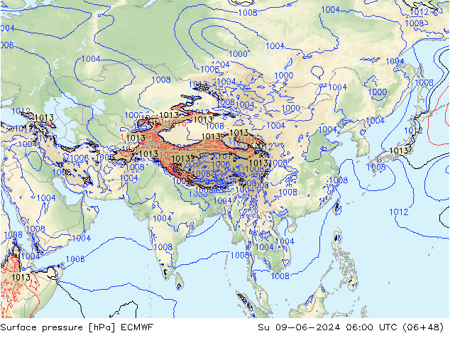 Luchtdruk (Grond) ECMWF zo 09.06.2024 06 UTC