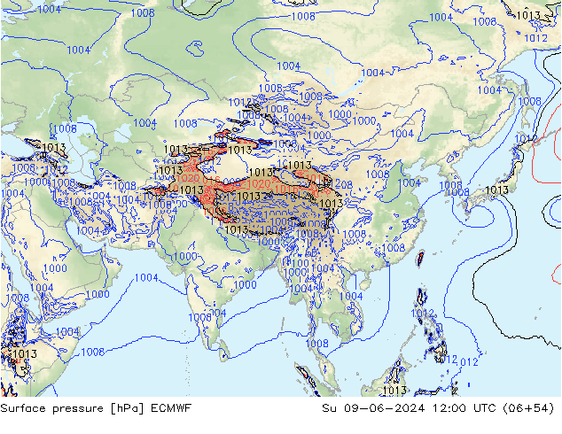 Luchtdruk (Grond) ECMWF zo 09.06.2024 12 UTC