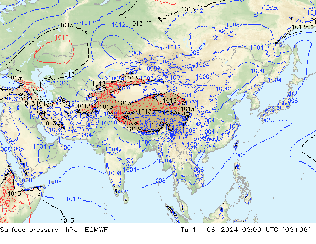 Atmosférický tlak ECMWF Út 11.06.2024 06 UTC