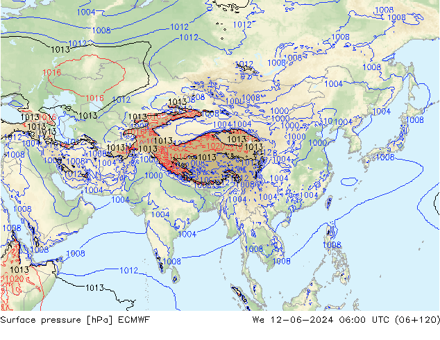 Surface pressure ECMWF We 12.06.2024 06 UTC