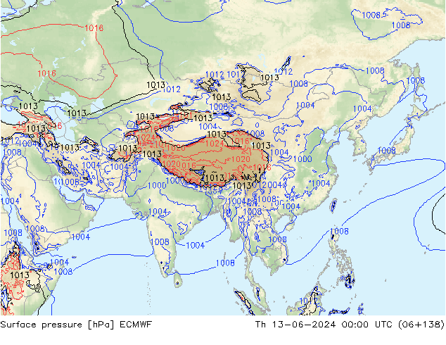 pressão do solo ECMWF Qui 13.06.2024 00 UTC