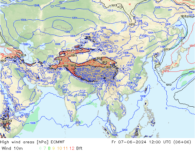 High wind areas ECMWF Fr 07.06.2024 12 UTC