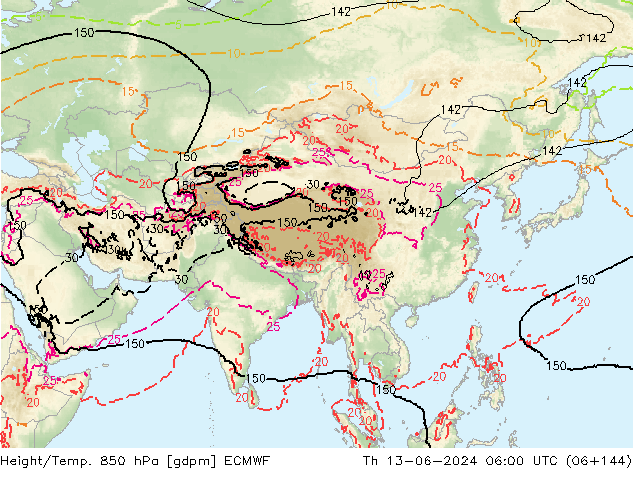 Height/Temp. 850 гПа ECMWF чт 13.06.2024 06 UTC