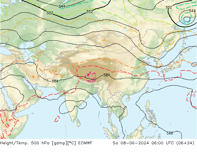 Hoogte/Temp. 500 hPa ECMWF za 08.06.2024 06 UTC