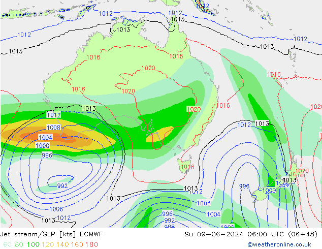 Jet stream/SLP ECMWF Su 09.06.2024 06 UTC