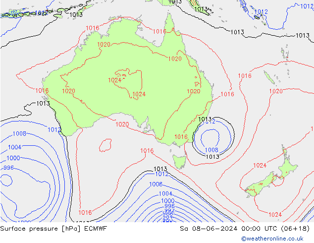 Surface pressure ECMWF Sa 08.06.2024 00 UTC