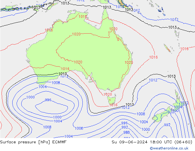 Atmosférický tlak ECMWF Ne 09.06.2024 18 UTC