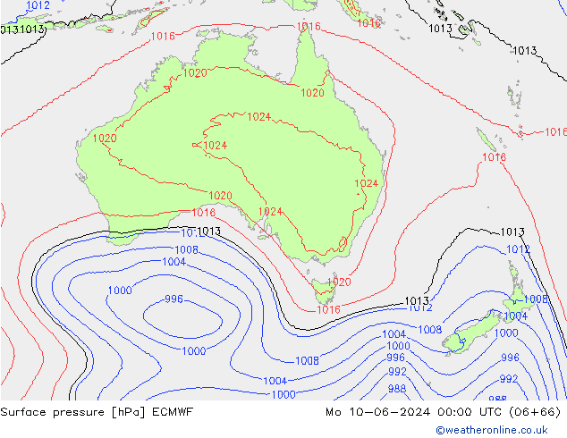 Surface pressure ECMWF Mo 10.06.2024 00 UTC