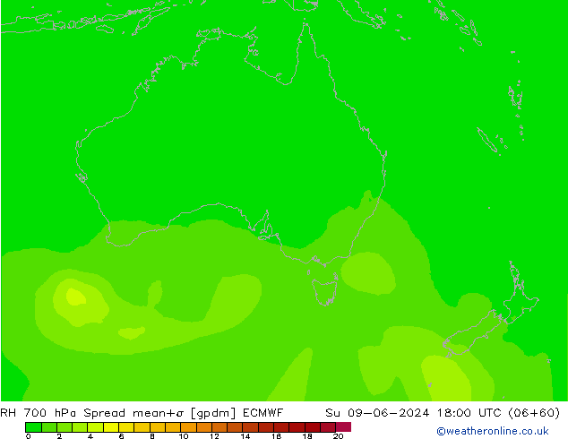 RH 700 hPa Spread ECMWF So 09.06.2024 18 UTC