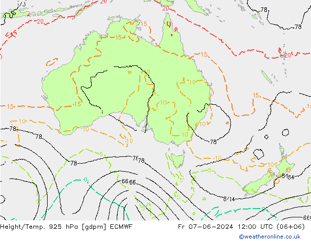 Height/Temp. 925 hPa ECMWF Pá 07.06.2024 12 UTC