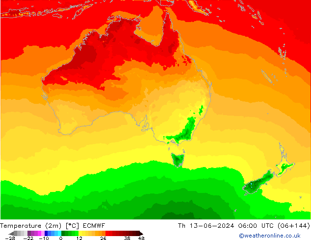 Temperature (2m) ECMWF Th 13.06.2024 06 UTC