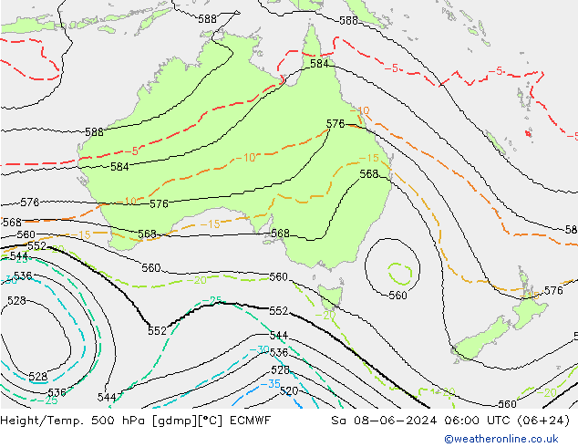 Height/Temp. 500 hPa ECMWF so. 08.06.2024 06 UTC