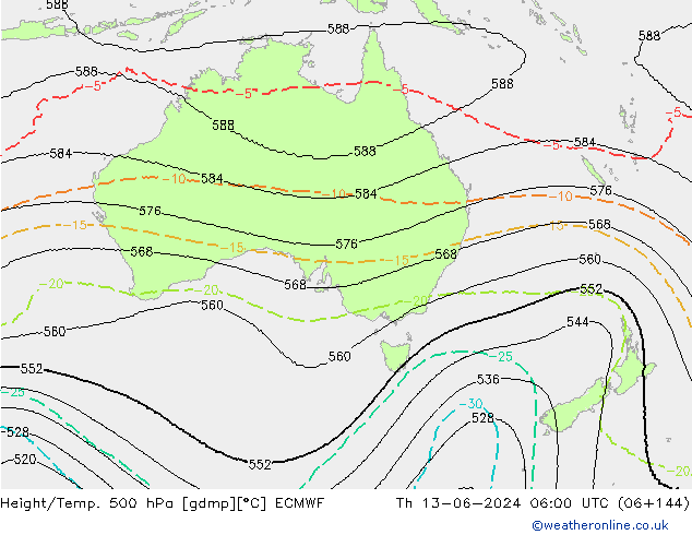 Height/Temp. 500 hPa ECMWF Čt 13.06.2024 06 UTC