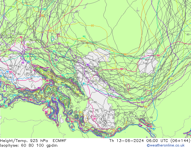 Height/Temp. 925 hPa ECMWF Th 13.06.2024 06 UTC