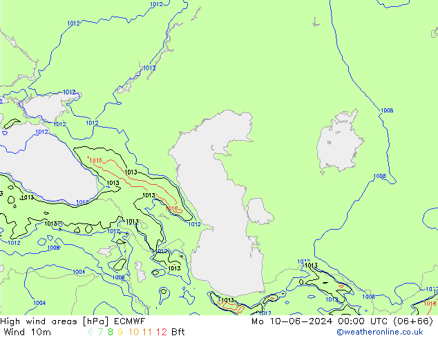 High wind areas ECMWF Po 10.06.2024 00 UTC
