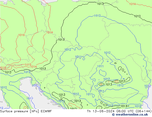 Luchtdruk (Grond) ECMWF do 13.06.2024 06 UTC