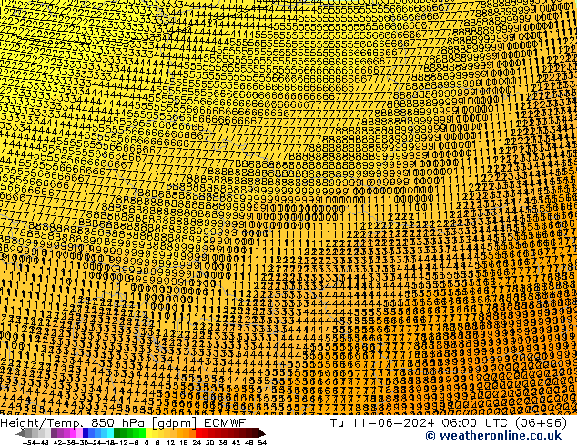 Height/Temp. 850 hPa ECMWF Tu 11.06.2024 06 UTC