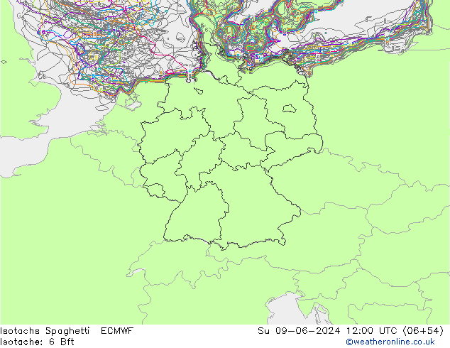 Isotachs Spaghetti ECMWF Su 09.06.2024 12 UTC