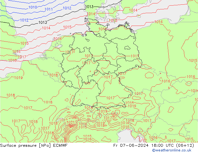 Atmosférický tlak ECMWF Pá 07.06.2024 18 UTC