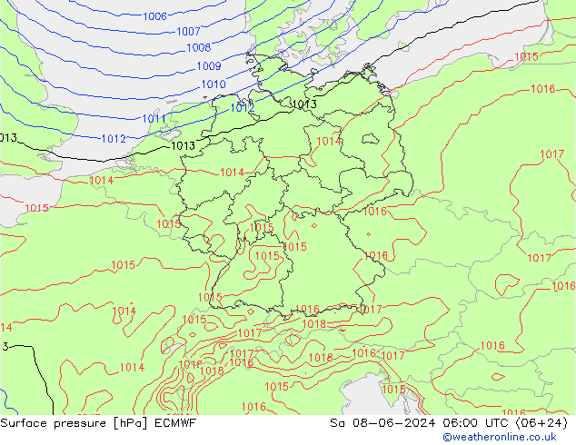 Surface pressure ECMWF Sa 08.06.2024 06 UTC