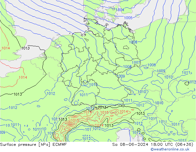 Bodendruck ECMWF Sa 08.06.2024 18 UTC