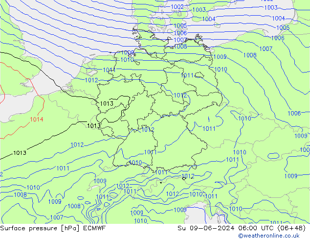 Surface pressure ECMWF Su 09.06.2024 06 UTC