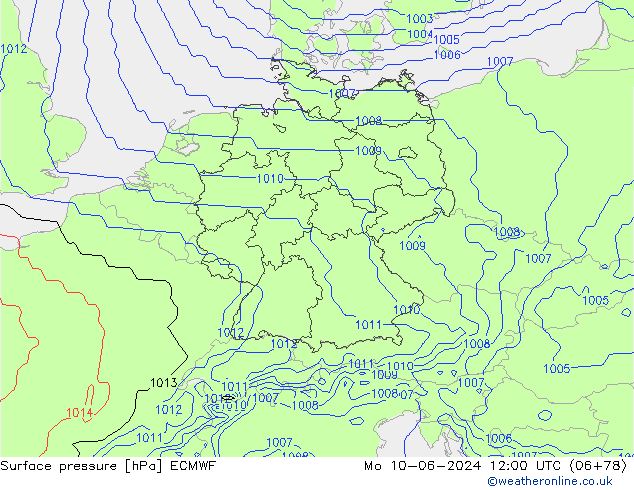 Bodendruck ECMWF Mo 10.06.2024 12 UTC