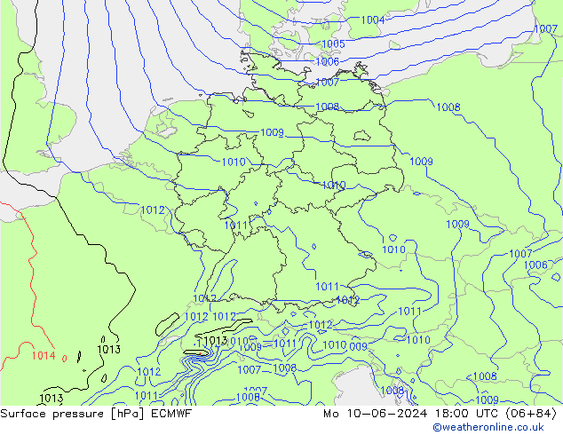 Bodendruck ECMWF Mo 10.06.2024 18 UTC