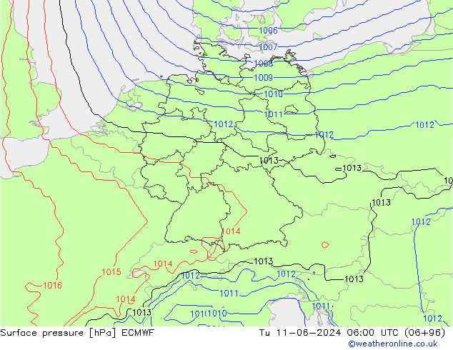 Atmosférický tlak ECMWF Út 11.06.2024 06 UTC