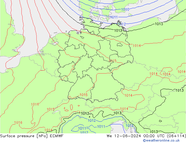 Surface pressure ECMWF We 12.06.2024 00 UTC