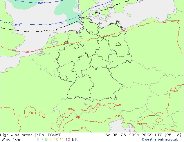 High wind areas ECMWF Sa 08.06.2024 00 UTC