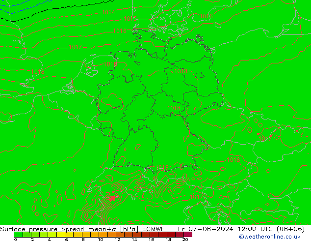 Atmosférický tlak Spread ECMWF Pá 07.06.2024 12 UTC