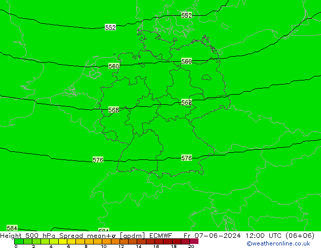 500 hPa Yüksekliği Spread ECMWF Cu 07.06.2024 12 UTC