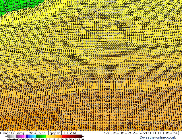 Height/Temp. 850 hPa ECMWF So 08.06.2024 06 UTC