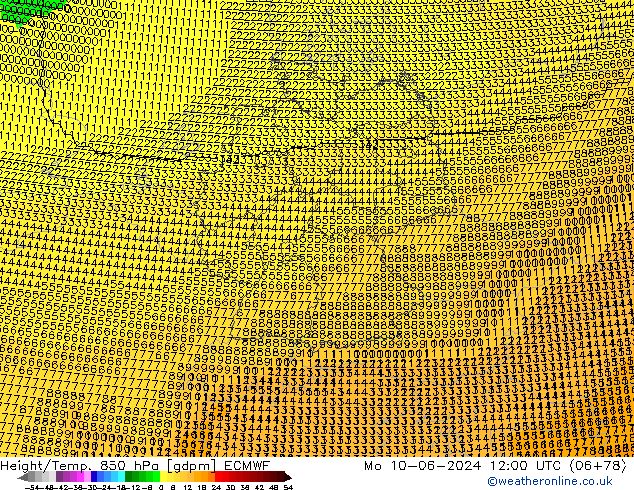 Height/Temp. 850 hPa ECMWF Mo 10.06.2024 12 UTC