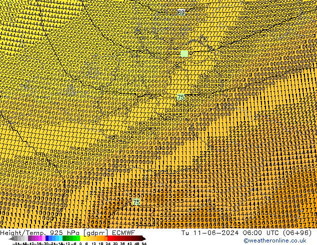 Height/Temp. 925 hPa ECMWF Tu 11.06.2024 06 UTC