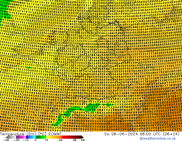 Temperature (2m) ECMWF Sa 08.06.2024 06 UTC