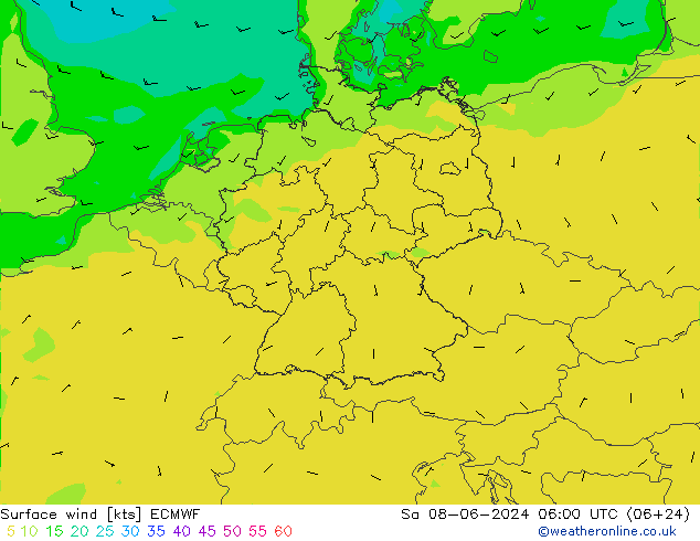 Bodenwind ECMWF Sa 08.06.2024 06 UTC