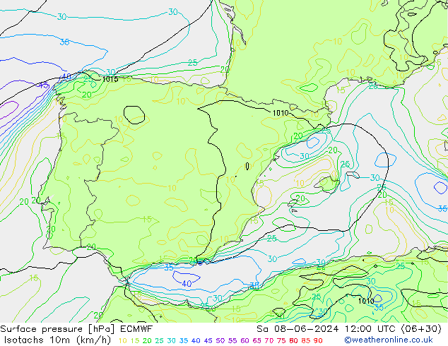 Eşrüzgar Hızları (km/sa) ECMWF Cts 08.06.2024 12 UTC