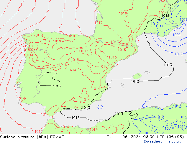 приземное давление ECMWF вт 11.06.2024 06 UTC