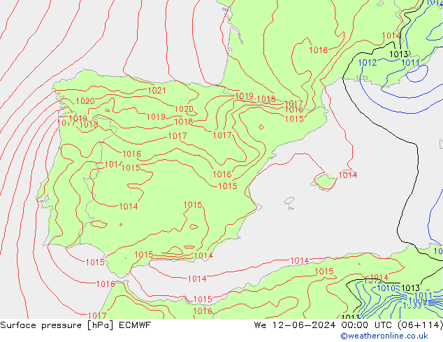 Presión superficial ECMWF mié 12.06.2024 00 UTC