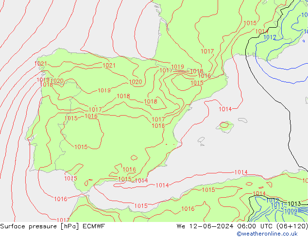 Surface pressure ECMWF We 12.06.2024 06 UTC