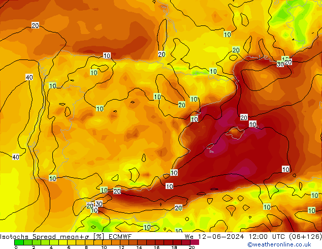 Isotachs Spread ECMWF We 12.06.2024 12 UTC